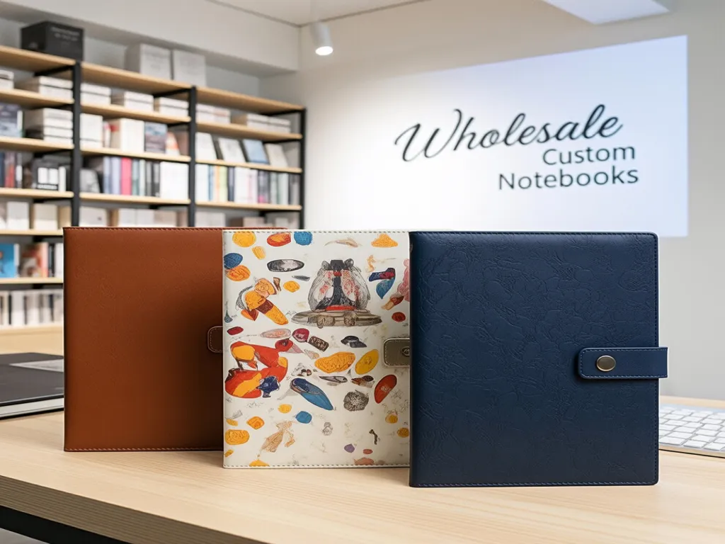 Wholesale custom printed notebooks on display