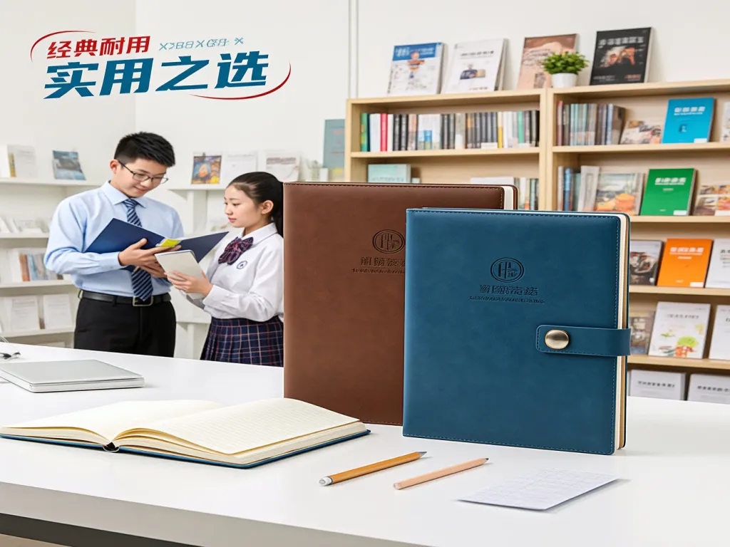 Students using custom printed notebooks in a library