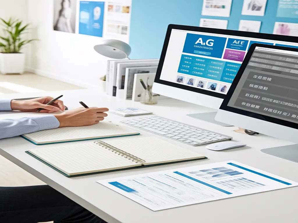 A person working at a desk with custom notebooks and a computer