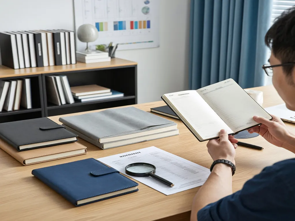 Man Reviewing A5 Notebooks