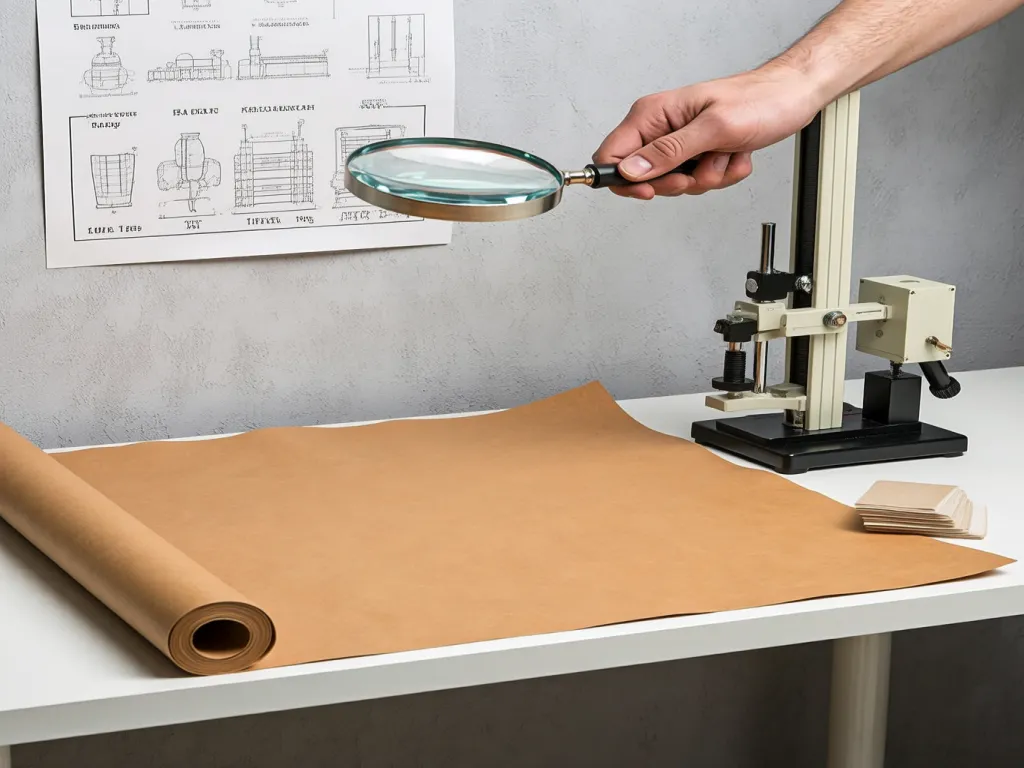 Inspecting kraft paper with a magnifier for quality check
